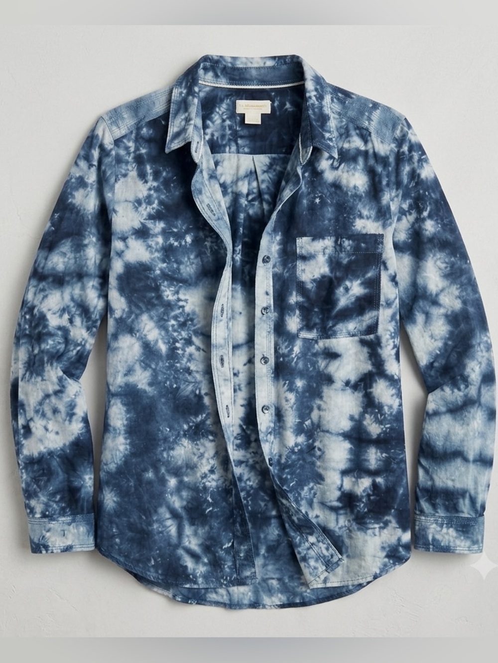 Pilcro Anthropologie Tie Dye Button Down Shirt XL Blue 100% Cotton Pocket